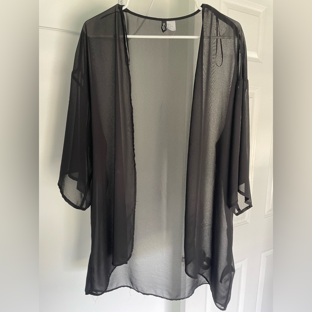 Sheer Black Kimono Cardigan. Size M.